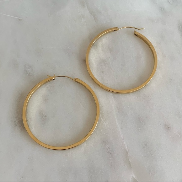 18k gold Hoop Earrings, thick gold hoop, big hoop earrings, medium gold hoops - Picture 5 of 13